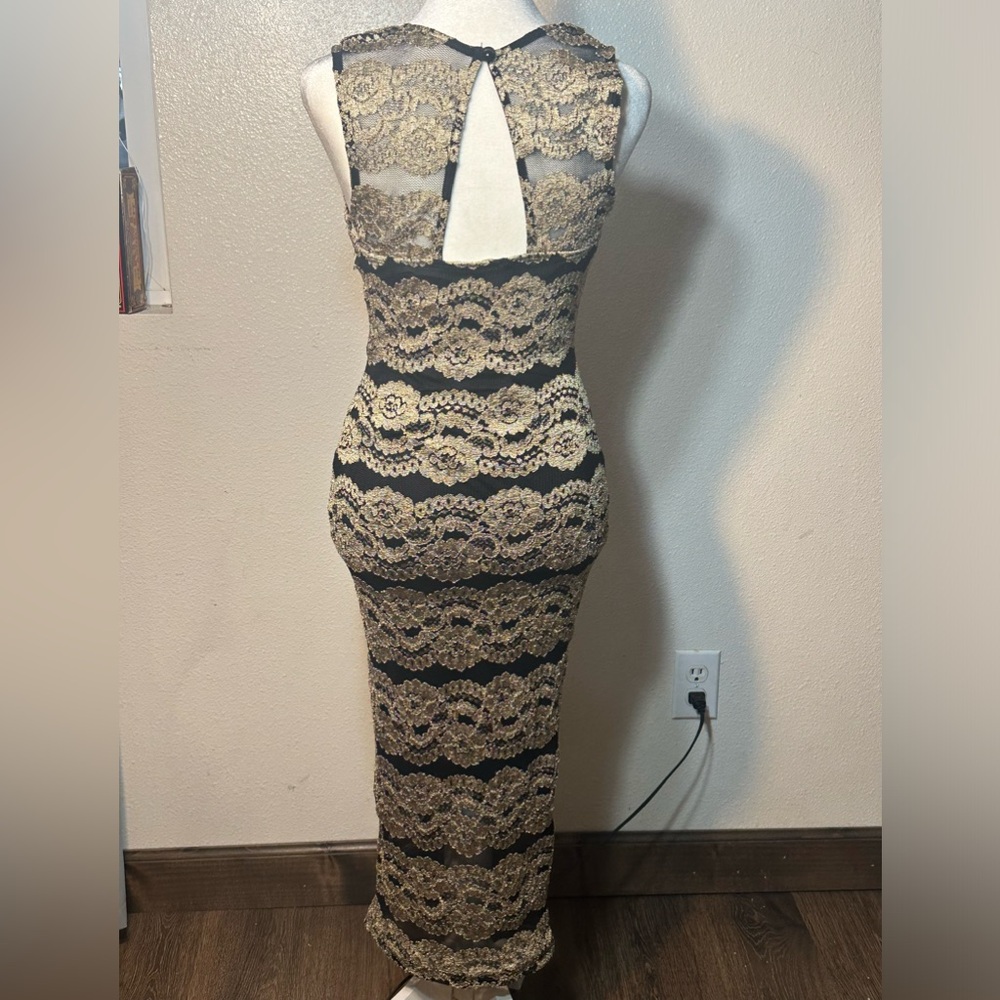 Black and gold sexy night dress size s black lace with gold floral print - Picture 5 of 16